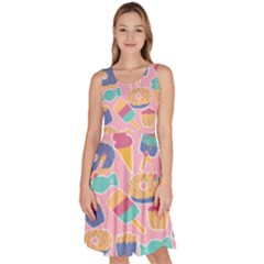 Ice Cream Donut Sweets Candie Knee Length Skater Dress With Pockets by Apenda