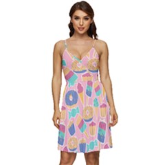 Ice Cream Donut Sweets Candie V-neck Pocket Summer Dress  by Apenda