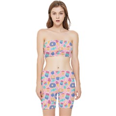 Ice Cream Donut Sweets Candie Stretch Shorts And Tube Top Set by Apenda