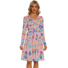 Ice Cream Donut Sweets Candie Long Sleeve Dress With Pocket by Apenda