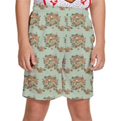 Retro 1880s Flowers Pattern 19 Kids  Basketball Shorts