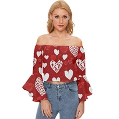 Valentine Off Shoulder Flutter Bell Sleeve Top by pollyparadiseartshop