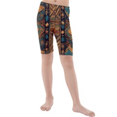 Tribal Chic Kids  Mid Length Swim Shorts by pollyparadiseartshop