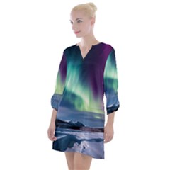 Northern Lights Aurora Night Nature Open Neck Shift Dress by Posterlux