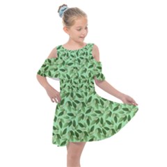 Leaves Pattern Texture Seamless Kids  Shoulder Cutout Chiffon Dress by Hannah976