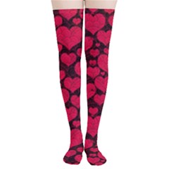 Valentines Day Hearts Pattern Love Red Thigh High Stockings by Maspions