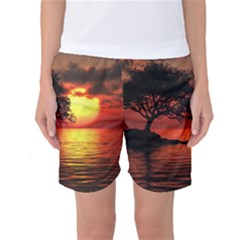 Sunset Nature Sea Dusk Landscape Women s Basketball Shorts by Salmanaz77