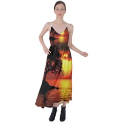 Sunset Nature Sea Dusk Landscape Tie Back Maxi Dress by Salmanaz77