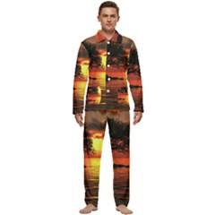 Sunset Nature Sea Dusk Landscape Men s Long Sleeve Velvet Pocket Pajamas Set by Salmanaz77