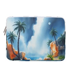 Delicate Watercolor Painting Surreal Oasis Scene With Intense Dramatic Lighting 14  Vertical Laptop Sleeve Case With Pocket by pollyparadiseartshop