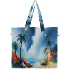 Delicate Watercolor Painting Surreal Oasis Scene With Intense Dramatic Lighting Canvas Travel Bag by pollyparadiseartshop