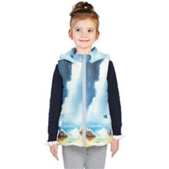 Delicate Watercolor Painting Surreal Oasis Scene With Intense Dramatic Lighting Kids  Hooded Puffer Vest by pollyparadiseartshop