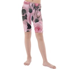 Pink Roses Kids  Mid Length Swim Shorts by pollyparadiseartshop