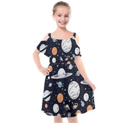 Space Galaxy Universe Stars Sky Kids  Cut Out Shoulders Chiffon Dress by Paksenen