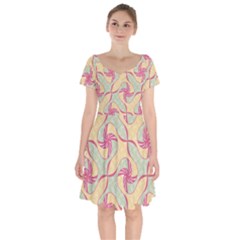 Abstract Pattern Design Scrapbooking Short Sleeve Bardot Dress by Paksenen