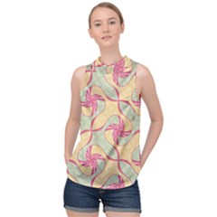 Abstract Pattern Design Scrapbooking High Neck Satin Top by Paksenen