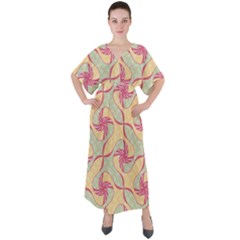 Abstract Pattern Design Scrapbooking V-neck Boho Style Maxi Dress by Paksenen