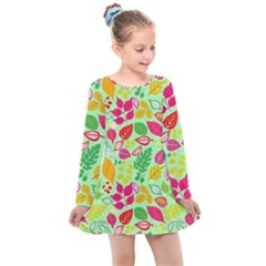 Flower Flora Floral Nature Pattern Seamless Kids  Long Sleeve Dress by Bedest