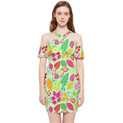 Flower Flora Floral Nature Pattern Seamless Shoulder Frill Bodycon Summer Dress by Bedest