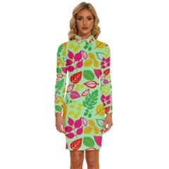 Flower Flora Floral Nature Pattern Seamless Long Sleeve Shirt Collar Bodycon Dress by Bedest