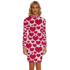 Hearts Valentine Pattern Seamless Long Sleeve Shirt Collar Bodycon Dress by Bedest