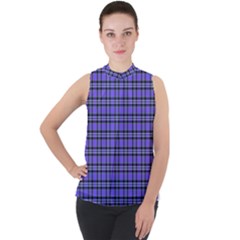 Blue Tartan Plaid 1 Mock Neck Chiffon Sleeveless Top by dressshop