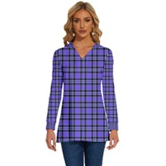 Blue Tartan Plaid 1 Long Sleeve Drawstring Hooded Top by dressshop