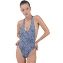 Blue Ornament Complex Mosaic Print Pattern Backless Halter One Piece Swimsuit View1