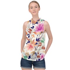 Abstract Floral Background High Neck Satin Top by kyorashop23