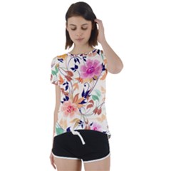 Abstract Floral Background Short Sleeve Open Back T-shirt by kyorashop23