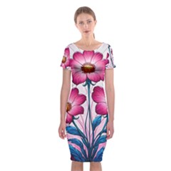 Fantasy Pink Flowers Stained Glass Classic Short Sleeve Midi Dress by Grandong