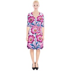 Fantasy Pink Flowers Stained Glass Wrap Up Cocktail Dress by Grandong