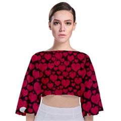 Valentines Day Hearts Pattern Love Red Tie Back Butterfly Sleeve Chiffon Top by Maspions