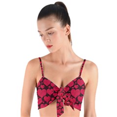 Valentines Day Hearts Pattern Love Red Woven Tie Front Bralet by Maspions