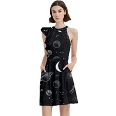 Cosmic Black Space Star Cocktail Party Halter Sleeveless Dress With Pockets by Ndabl3x