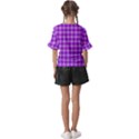 Purple Plaid Tartan 3 Kids  V-Neck Horn Sleeve Blouse View2