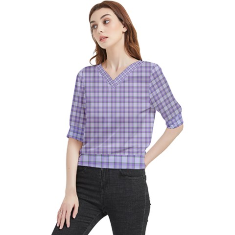 Purple Plaid Tartan 2 Quarter Sleeve Blouse by dressshop