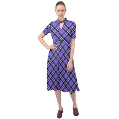 Blue Tartan Plaid 1 Diagonal Keyhole Neckline Chiffon Dress by dressshop