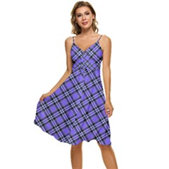 Blue Tartan Plaid 1 Diagonal Sleeveless Tie Front Chiffon Dress by dressshop