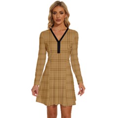 Autumn Fall Plaid Tartan 1 Long Sleeve Deep V Mini Dress  by dressshop