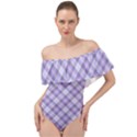 Purple Plaid Tartan 2 Diagonal Off Shoulder Velour Bodysuit  View1