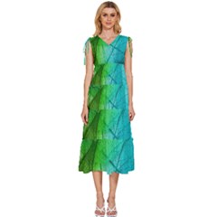 Texture Green Leaf Abstraction 3d V-neck Drawstring Shoulder Sleeveless Maxi Dress by Salmanaz77