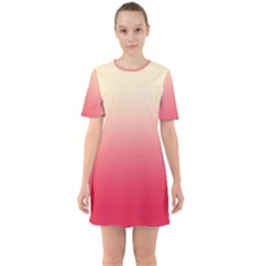 Cream Yellow To Crimson Red Linear Gradient Sixties Short Sleeve Mini Dress by GradientsOmbre