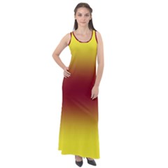 Electric Yellow To Burgundy Red Bilinear Gradient Sleeveless Velour Maxi Dress by GradientsOmbre