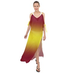 Burgundy Red To Electric Yellow Bilinear Gradient Maxi Chiffon Cover Up Dress by GradientsOmbre