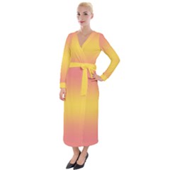 Coral Pink To Electric Yellow Bilinear Gradient Velvet Maxi Wrap Dress by GradientsOmbre