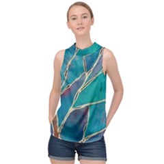 Aqua Batik, Abstract, Colorful High Neck Satin Top by kyorashop23