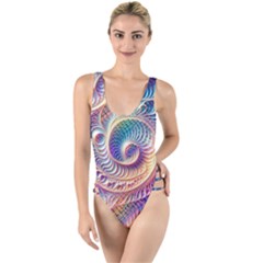 Abstract Fractal Art Swirl Pattern High Leg Strappy Swimsuit by Salmanaz77