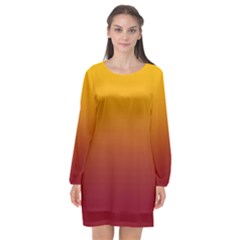 Amber Orange To Burgundy Red Linear Gradient Long Sleeve Chiffon Shift Dress  by GradientsOmbre