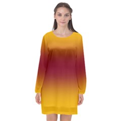 Amber Orange To Burgundy Red Bilinear Gradient Long Sleeve Chiffon Shift Dress  by GradientsOmbre